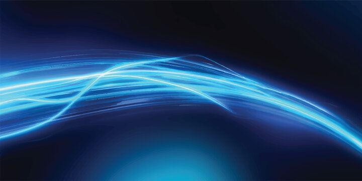 Abstract blue light trails on a dark background depicting digital information flow and high speed communication with abstract communication technology futuristic fiberoptics internet