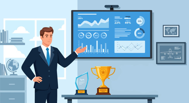 Businessman presenting on screen display 1.