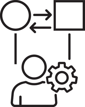User profile navigating complex structured process flowchart for business strategy and flexibility concept linear outline vector illustration