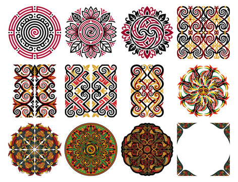 Ethnic Dayak Tribal Pattern and Mandala Ornament Motif