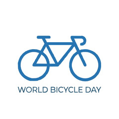 Fototapeta premium World Bicycle Day blue line art icon. Minimalist bicycle illustration for cycling awareness event celebration.