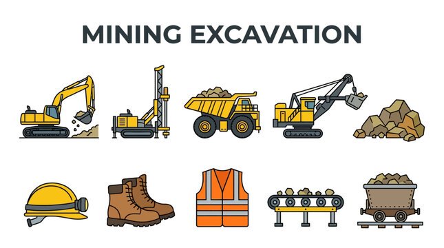 Mining Excavation Machines and Safety Equipment for Surface Mining Operation