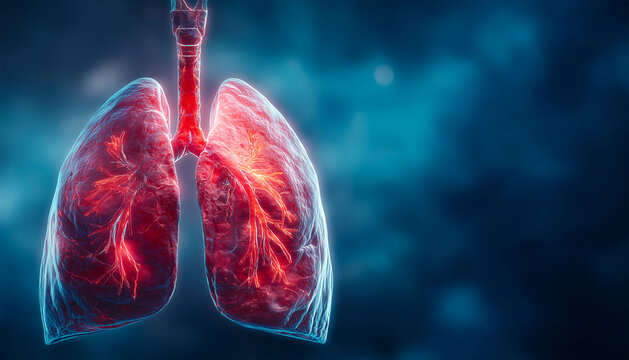 Inflamed Human Lungs With Viral Pneumonia Caused by Hantavirus and Severe Respiratory Infection Concept in Medical Visualization