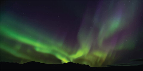 Green and purple aurora borealis glowing in the night sky with northern lights astronomy universe colorful natural phenomenon outdoors darkness celestial spectacle ethereal © jr graphics