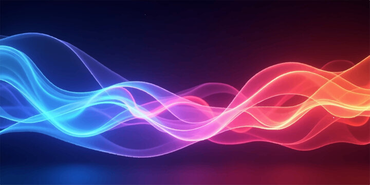 An abstract blue and purple background featuring dynamic fractal lines and a colorful smoke pattern that creates a wave design with a glowing light effect
