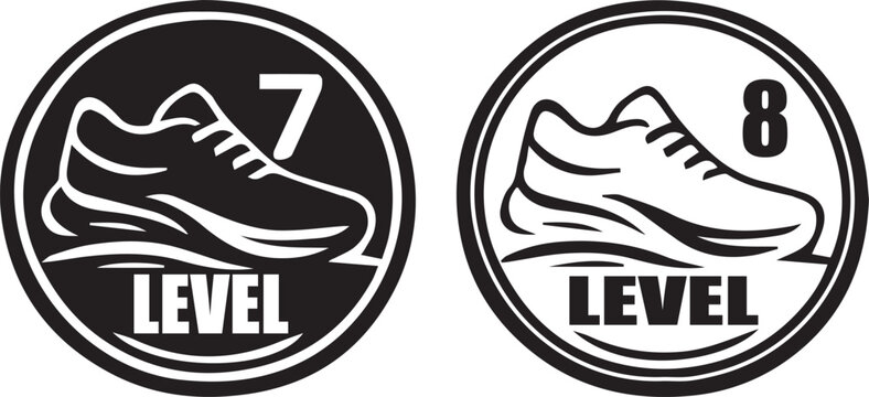 Black and white running shoe level icons Vector