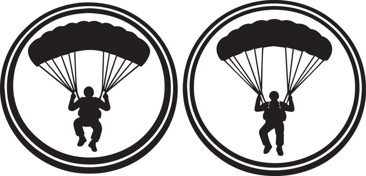 Black icons of parachuters in circles Vector