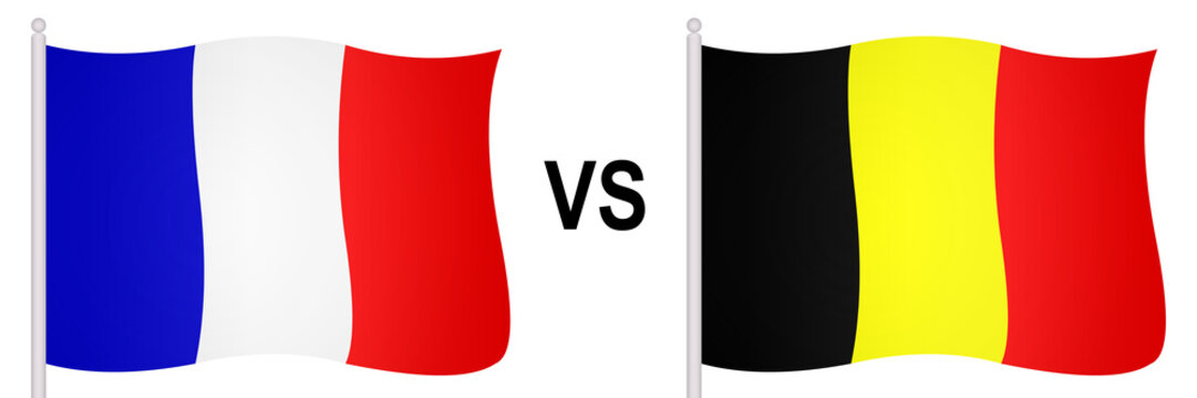 Flags of France and Belgium in a football match