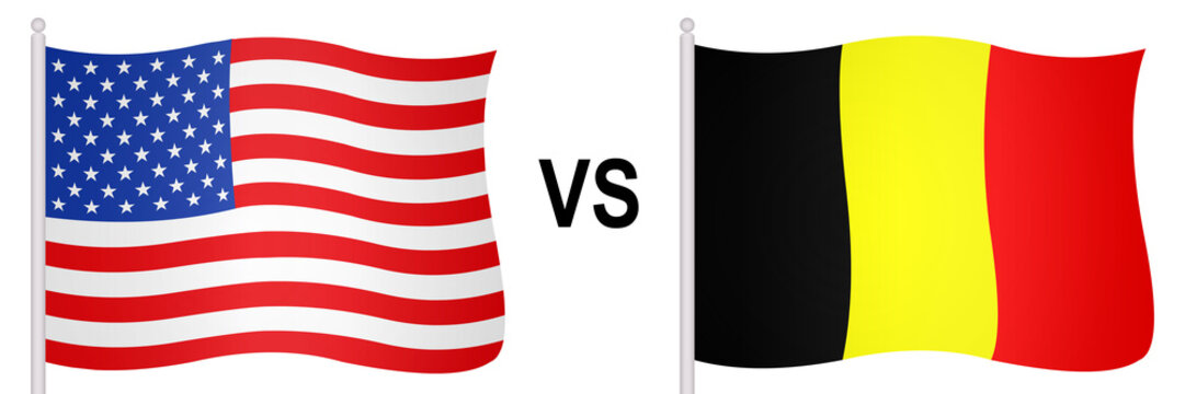 Flags of USA and Belgium in a football match