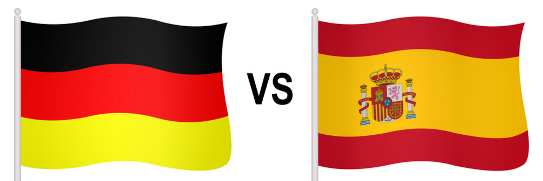 Flags of Germany and Spain in a football match
