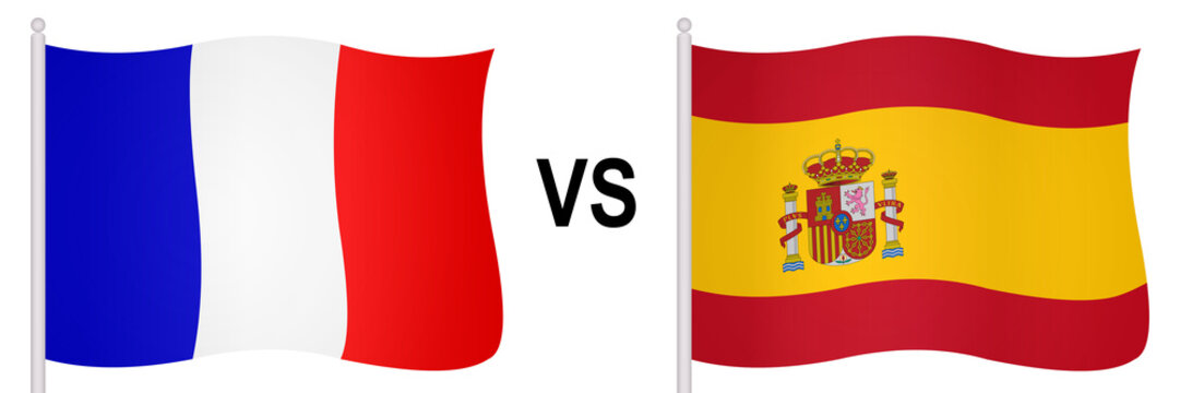 Flags of France and Spain in a football match