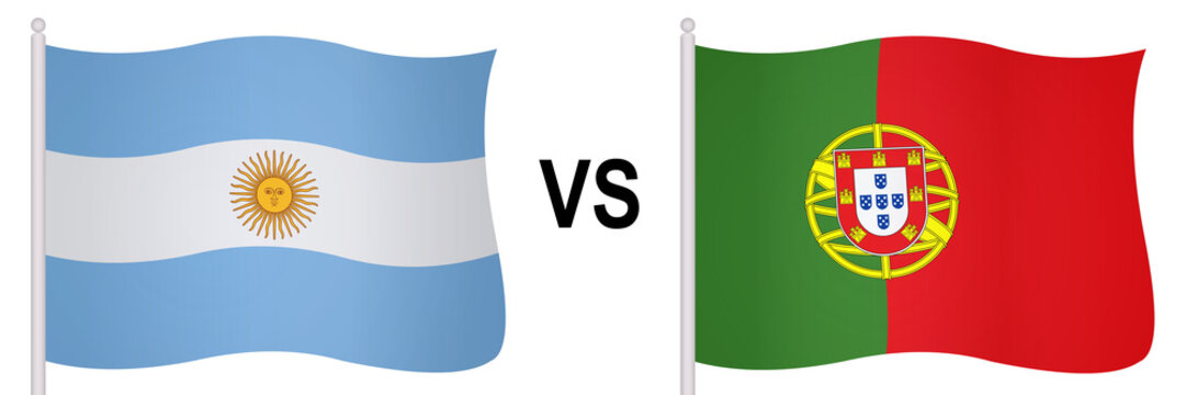 Flags of Argentina and Portugal in a football match