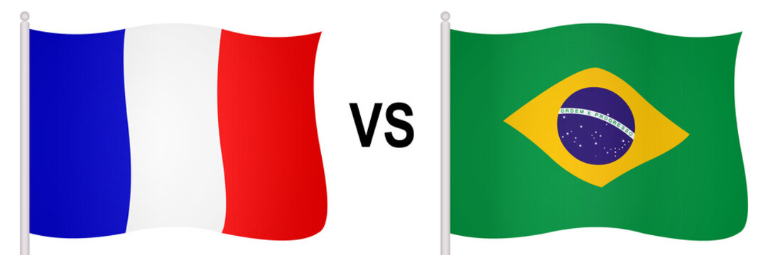 Flags of France and Brazil in a football match