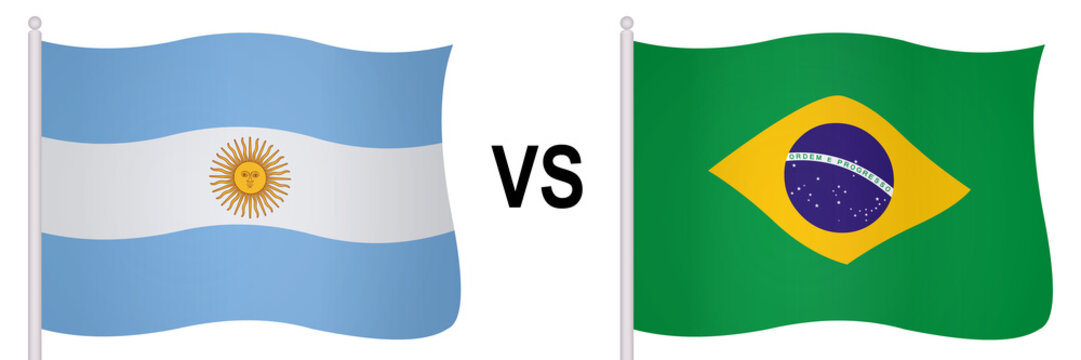 Flags of Argentina and Brazil in a football match