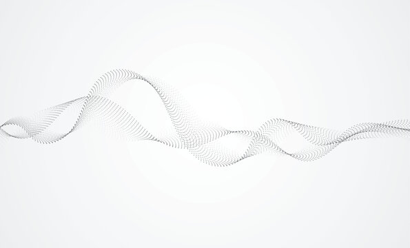 Abstract Grey Wave of Dotted Particles on White Background. Modern Minimalist Digital Waveform Technology Background