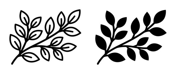 Fototapeta premium Minimalist Black White Leaf Branch Icon Set for Botanical Design Elements