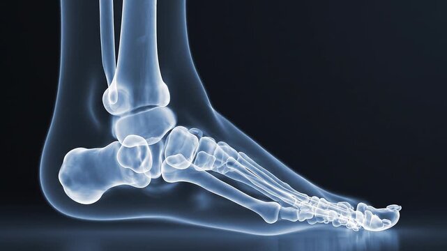 Detailed Human Foot X Ray Anatomy Medical Imaging Showing Bone Structure Skeletal System Orthopedic Diagnostic Healthcare Footage