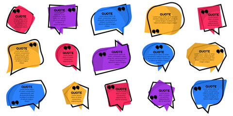 Naklejka premium Quote bubble collection in colored style. Set of speech frame, comment and citation dialog elements