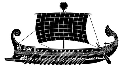 Ancient Greek trireme warship sailing vessel inspired by the Ship of Theseus mythology © Nadezhda