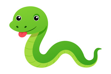 Naklejka premium Cartoon snake, green reptile, smiling animal, vector illustration, children's character