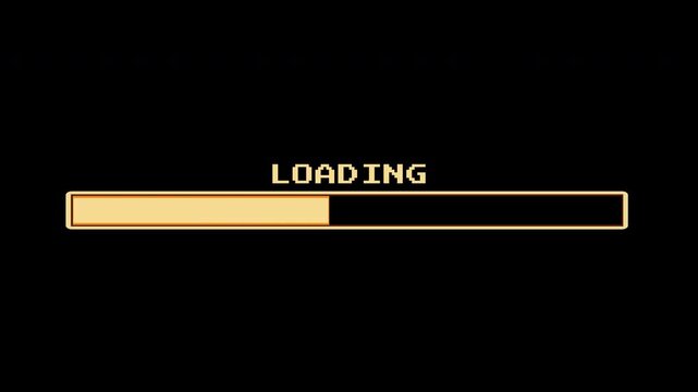 loading 8 bit retro vintage with progress brown bar animation for games, old movie, vintage film, pixelated loading screen on transparent background