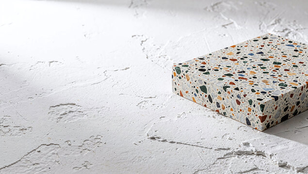 Terrazzo block concrete white rough texture wide framing horizontal