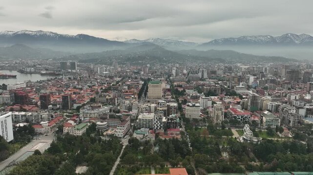 Drone Pull Back From Europe Square in Batumi