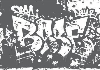 Fototapeta premium Monochrome Graffiti Street Art Panels On Urban Wall With Drips And Stencil Tags.