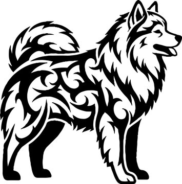 Stylized Tribal Dog Silhouette with Ornamental Scrollwork