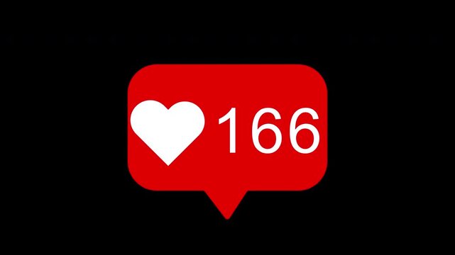 social media notification pop up like or love icon animation with counting from 0 to 980, engagement notification counter, growth social media insight on transparent background