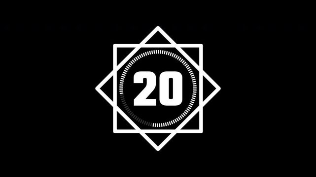 25 second countdown animation, simple countdown 25 to 0. 4k video.