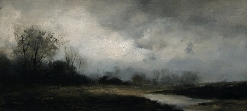 Ethereal Landscape Painting - A Symphony of Light and Shadow.