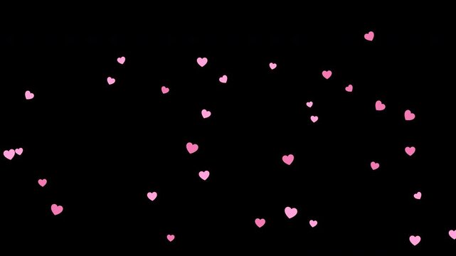 Falling Pink Hearts Overlay Loop &ndash; Romantic Love Animation. Alpha Channel with 4k file