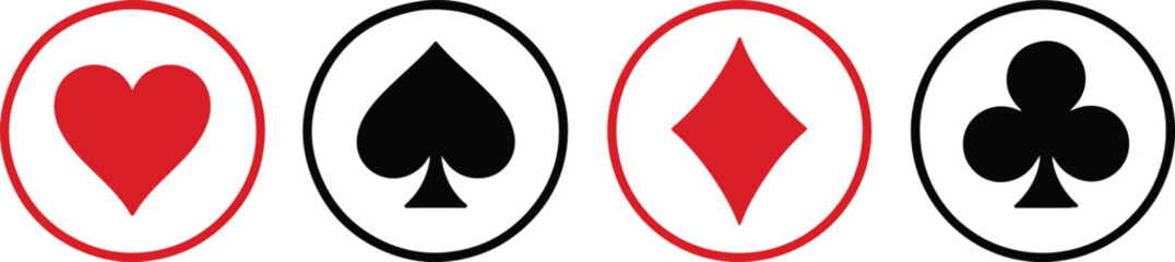 Fototapeta premium Playing Card Suits in Circles vector illustration