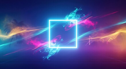 Fototapeta premium Abstract Neon Square Frame with Energetic Light Streaks.