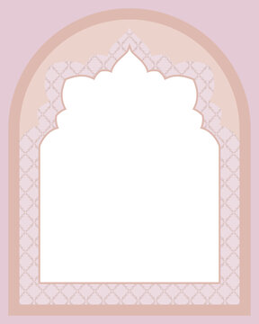 Indian Wedding Invitation Arch Frame Template, Elegant Pastel Pink Islamic Ornament Border, Mughal Style Festive Greeting Card Design Background