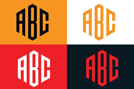 Geometric ABC monogram logo set, modern hexagonal lettermark icons, minimalist alphabet typography vector collection for corporate branding