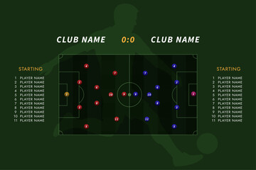 Modern Football Formation Lineup Graphic Soccer Starting XI Template with Player Numbers © Dhm