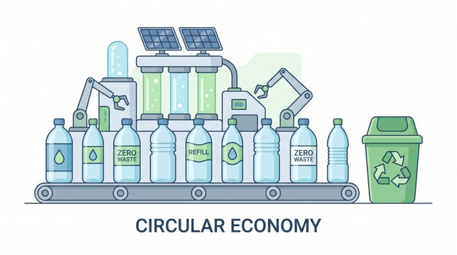 Circular Economy Recycling Plastic Bottles Factory Production Line.