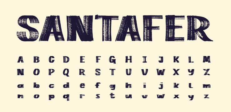 Painted ABC brush font with hand drawn chalk strokes, textured letters. Artistic handwritten typography alphabet in style for posters, school designs, prints, creative layouts. capital, small letters.