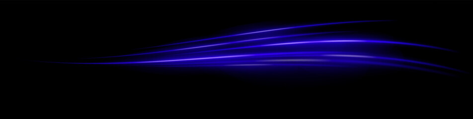 Naklejka premium Abstract light wave composition. Curved luminous streaks with elongated glow edges, flowing layered lines creating smooth motion effect across dark background.