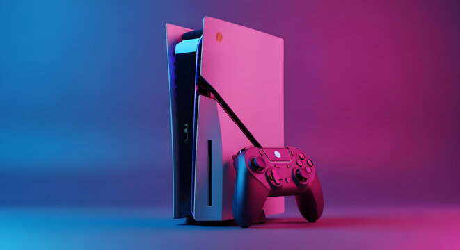 PlayStation 5 console with controller.
