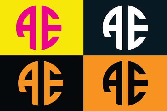 Modern AE monogram logo design, circular letter AE initial emblem set, minimalist corporate branding identity vector in multiple color variations