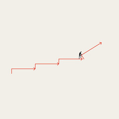 Obraz na płótnie Canvas Silhouette of a businessman assembling ascending red arrows to create a staircase. Minimal vector concept illustration for corporate growth strategies and career development.