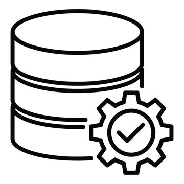 Database server with gear and checkmark icon for data management and configuration icon
