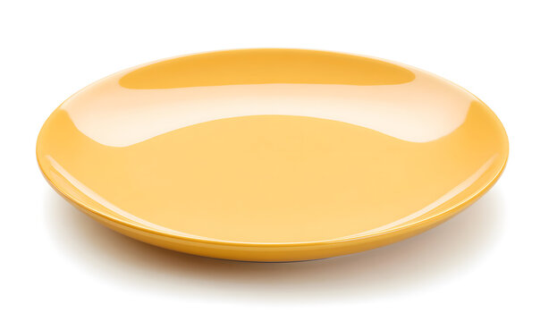 A stylish yellow plate is set against a white background.