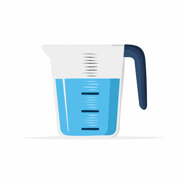 Measuring cup with blue liquid and volume markings