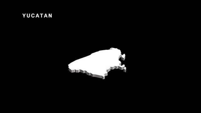 Yucatan state map of mexico rotating on black background