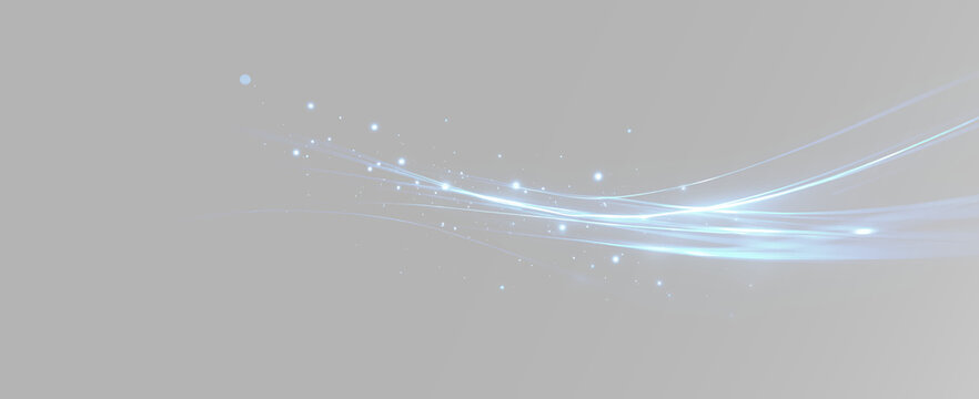 Elegant blue swoosh of light with magical glowing dust