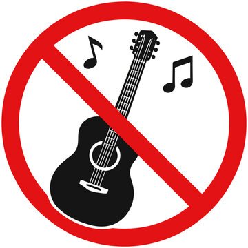 No music allowed sign, guitar and notes prohibited